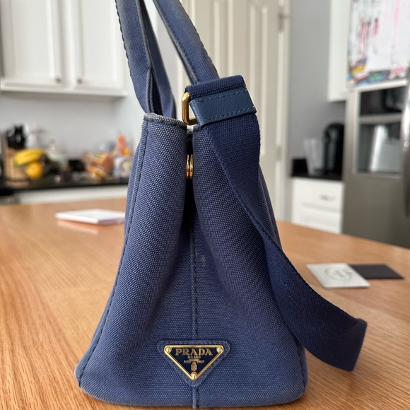 Prada Canapa canvas blue small tote with strap and card certificate - Picture 4 of 11